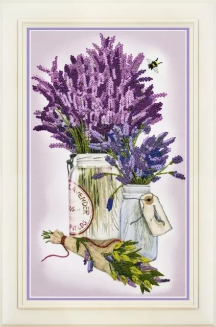 Embroidery kit - Bouquet of lavender 14x25cm DIY Hand Embroidery long stitch kit