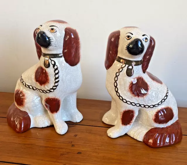 Pair Staffordshire Ware Kent Spaniel Wally Dogs King Charles Figurines 23cm Tall