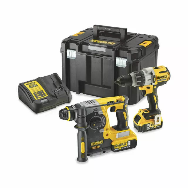 Dewalt Combi cordless & SDS Plus trapano confezione doppia DCK229P2T-GB 2 x 5,0 Ah ioni di litio