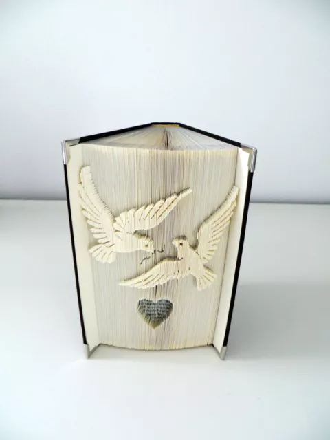 Gefaltetes Buch "Tauben mit Herz", Hochzeit, 19 x 12 cm, brauner Einband