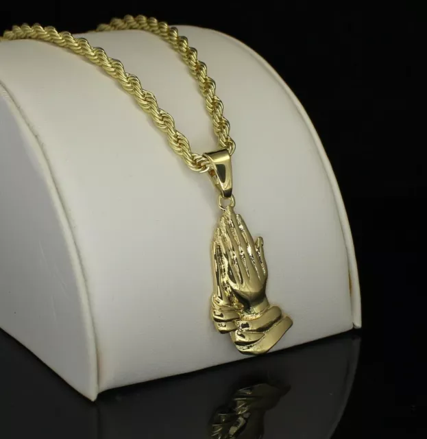 Cadena para Hombres con Colgante de manos orando Chapado en Oro 14k Collar 24"