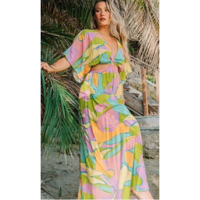 Show Me Your Mumu Danna Dress Summer Sorbet Cut Out Sides Multicolor size Large