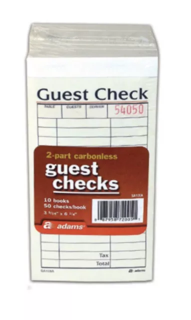 2-Part Carbonless Guest Checks 10 Books (50 Checks Per Book) **FREE Shipping**