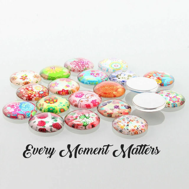 10 x CABOCHONS GEMISCHTE BLUMENDRUCK GLAS FLACHE RÜCKSEITE RUND paarweise verkauft 12 mm 3