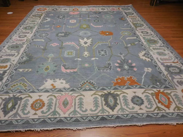 Colorful Turkish oushak hand knotted wool Transitional  Design 9.3x12.1 Rug