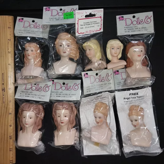 Lot of 9 Mangelsen's Porcelain Angel Doll Heads & Hands Sets 2"-2.5" NIP