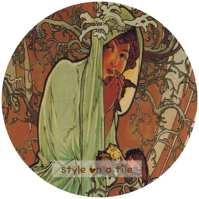 Jugendstil Alphonse Mucha Four Seasons Winter Dame Rundgetränk Untersetzer Matte Auflage