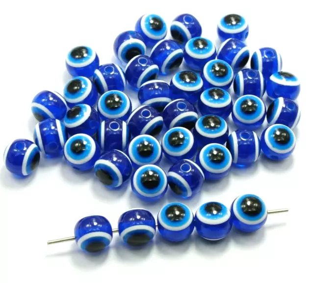 200 Royal Blue Acrylic Kabbalah Evil Eye Ball Round Beads 8mm (0.31")