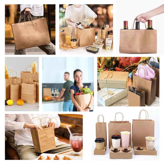 Kraft Paper Bags Gift Shopping Carry Craft Brown Black Retail Bag with Handles 3