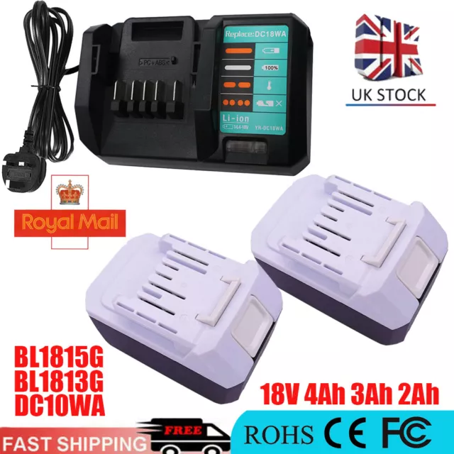 4Ah 18V Battery for Makita 3Ah 2Ah BL1813G BL1815G 198186-3 HP457 DC18WA Charger
