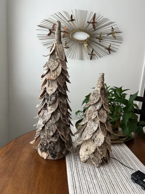 Pottery Barn SMALL LIT BIRCH Christmas LED Light TREE Glitter, Large and Small