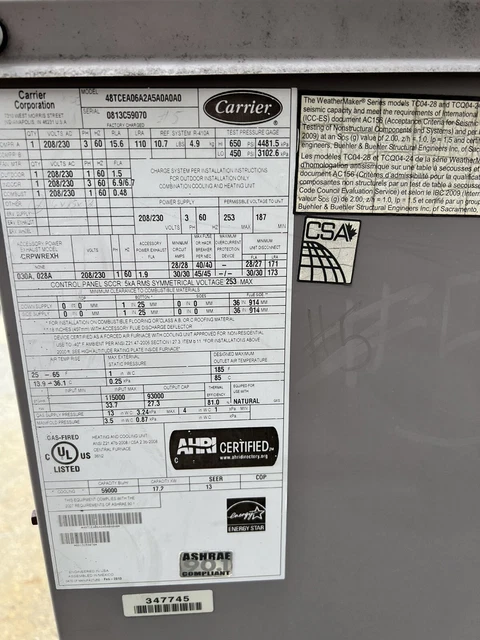 5 ton Carrier RTU Gas Heat