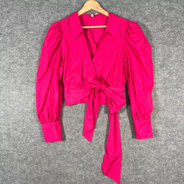 ASOS Shirt Womens UK 10 Pink Wrap Front Tie Long Sleeve Smart Blouse