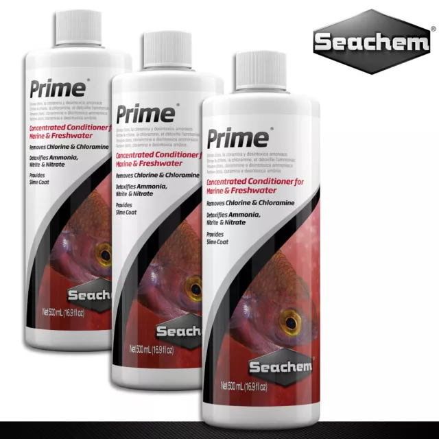 Seachem 3x 500 ML Prime Traitement De L'Eau Chlore Chloramine Ammoniac Nitrite