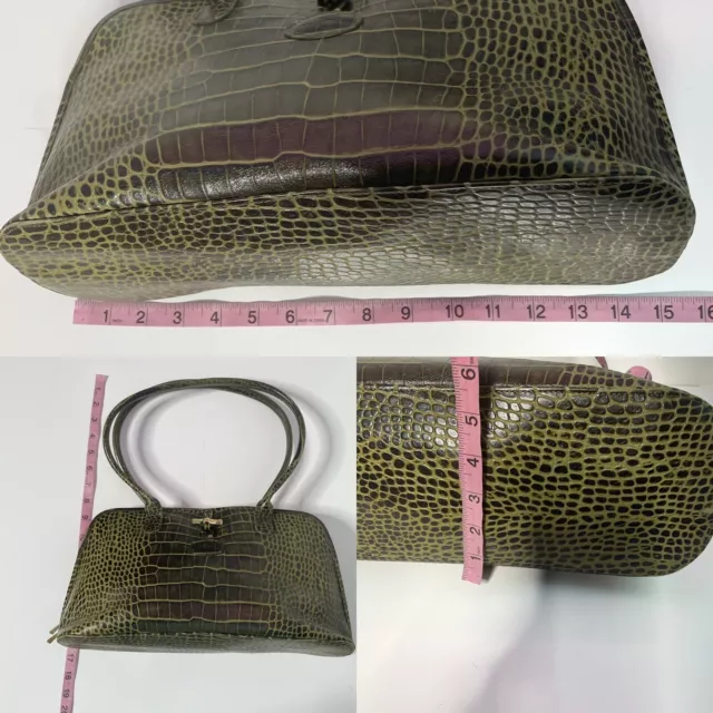 LONGCHAMP Roseau Green Croc Embossed Shoulder Bag With Dust Cover 12