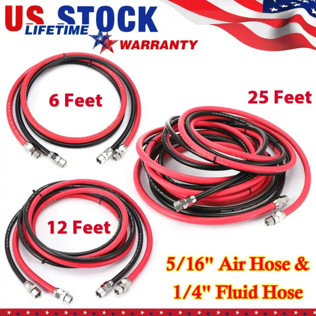 6/12/25 Foot Air and Fluid Hose Assembly For Spray Guns Paint Pressure Pot Tanks