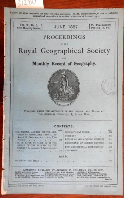 Royal Geographic Society Lu River Tibet 1887 Stanford periodical w/ map