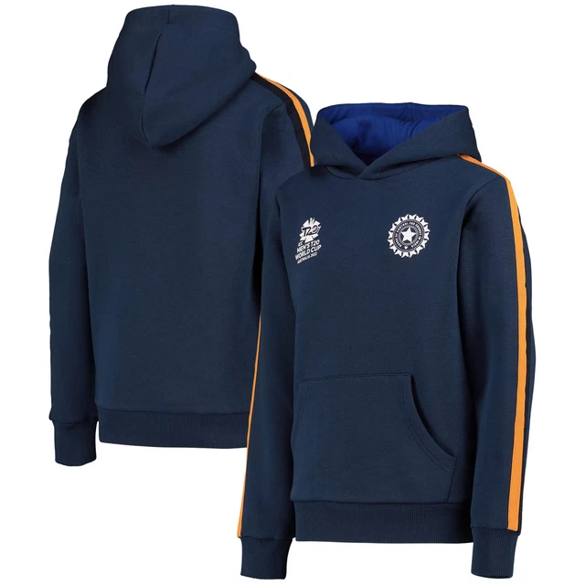 Felpa con cappuccio India Cricket bambino (taglia 10-11y) blu navy T20 squadra coppa del mondo - nuova