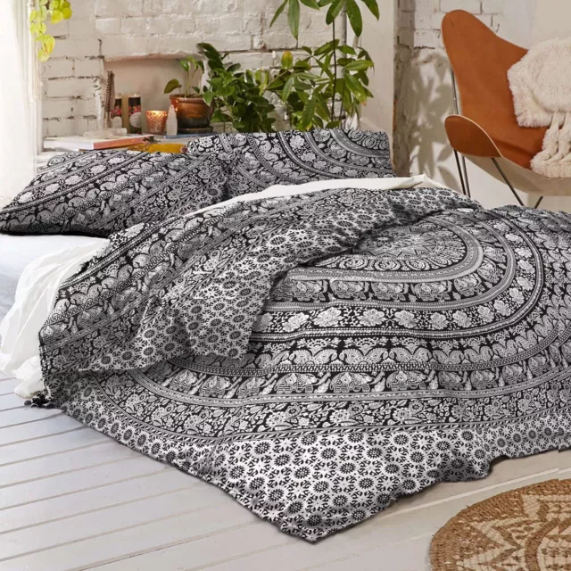 Mandala Cotton Grey Peacock Bedcover Set Indien Bedding Set Twin Tapestry Throw