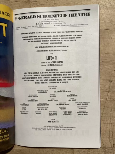 LIFE OF PI Apr 2023 Broadway Playbill! CELIA MEI RUBIN Jon Hoche SALMA QARNAIN+! 3