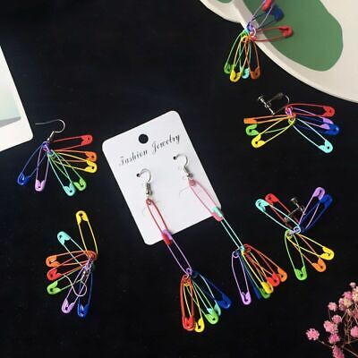 1pair Rainbow Safety Pin Earrings Colorful Paperclip Dangle Ear Ware Fashion Jew
