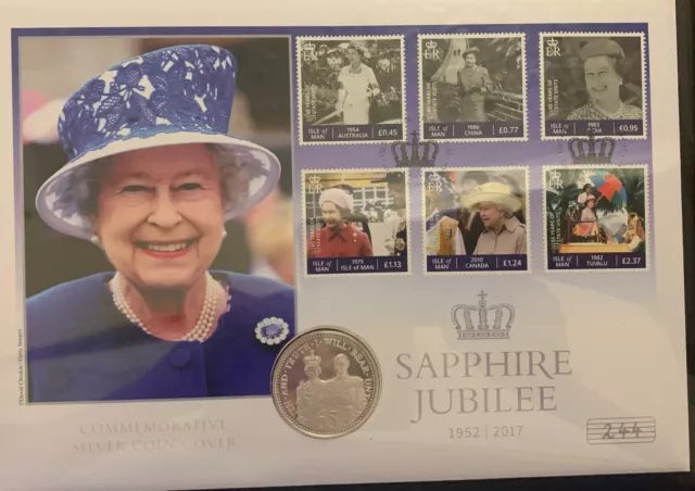 2017 Queen Elizabeth II SILVER £5 COIN COVER SAPPHIRE JUBILEE 1/250