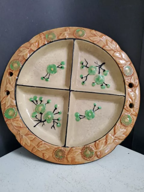Vintage Hotta Yu Shoten Hand Painted Pottery Divided Plate ~Japan~ Circa 1920-30