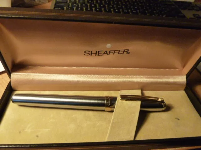 Vintage " Sheaffer Prelude " Brushed Steel Gold / Trims Medium Nib Fountain Pen.