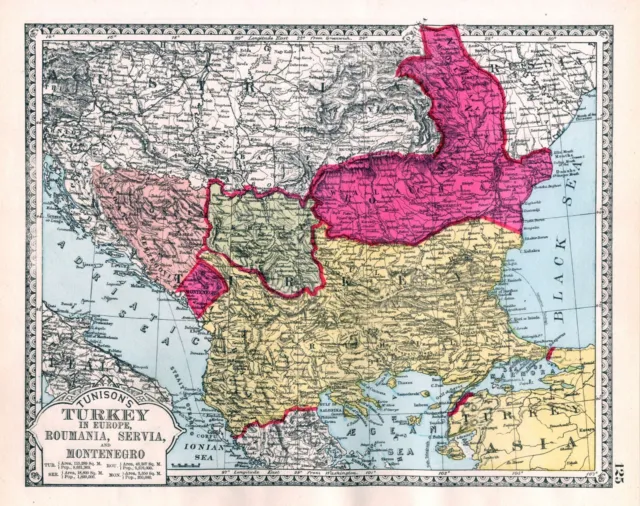 Map - Turkey in Europe - Roumania - Servia - Greece -MORE -Tunison's Atlas-1885
