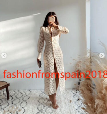 Zara New Woman Midi Fitted Dress With Cutwork Embroidery Ecru Xs-Xxl 4786/109