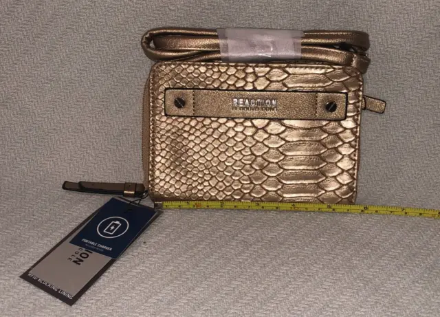 Kenneth Cole Reaction Antique Gold Wallet on String With RFID & Battery Charger