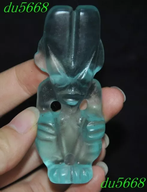 3"China Hongshan culture Crystal carve fengshui sun god Helios statue pendant