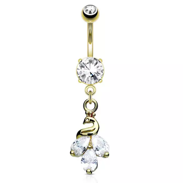 Kalapini Peacock Belly Ring with Gold Plating