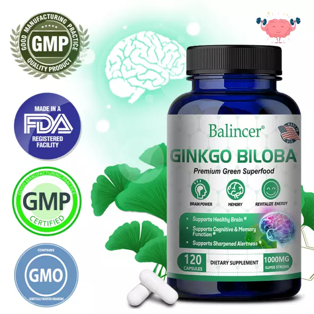 Ginkgo 1000mg 120 Capsules Memory Concentration Blood Circulation