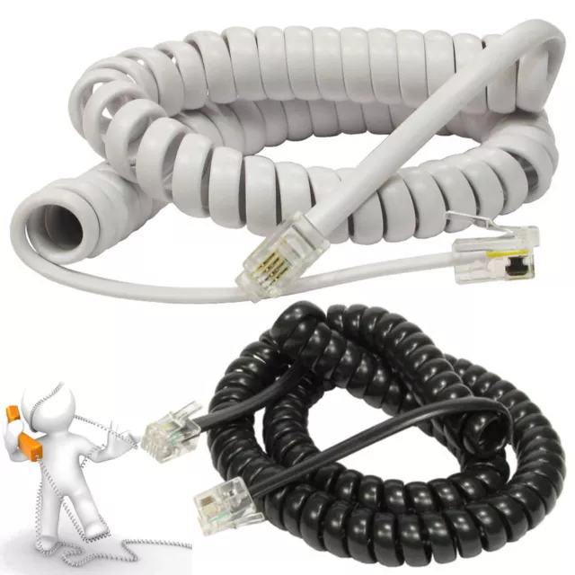 Telephone Handset Coiled Cable Phone RJ10 Plug 4P4c Curly Lead 2m 3m 5m Meter