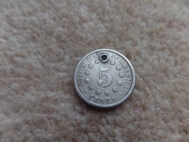 Rare Collection American 5 Cents  Coin  1868 - 20mm .Good Gift!  coin with hole