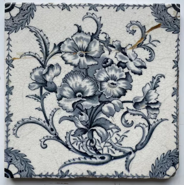 Antique Henry Abraham Ollivant  Victorian tile - approx 6 x 6 ins [repaired]