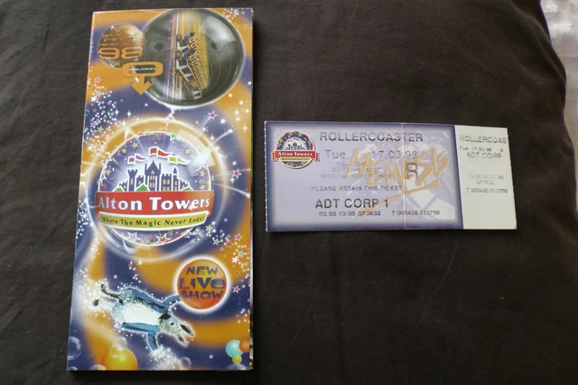 Alton Towers theme park 1998 map guide + ticket