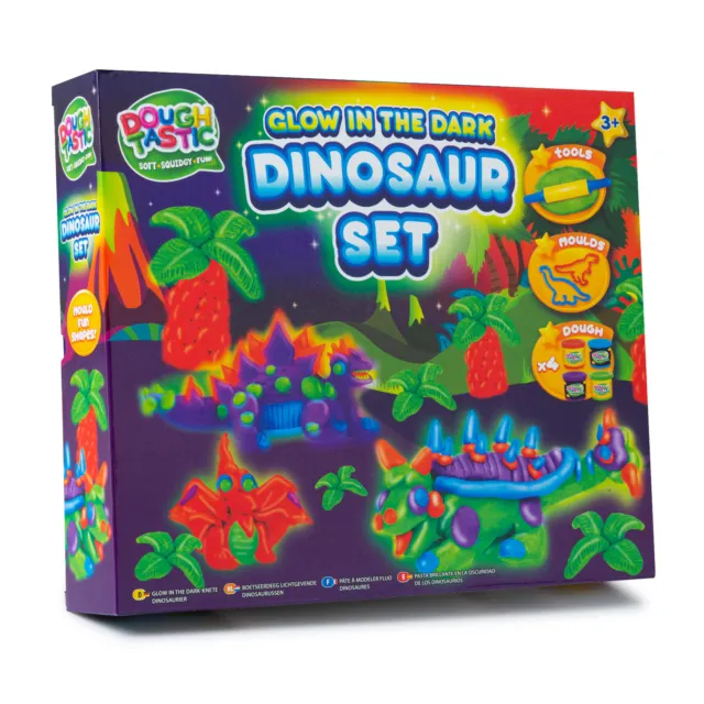 Make & Play Dinosaur Modelling Models Glow In The Dark Dough Mould Creation Set