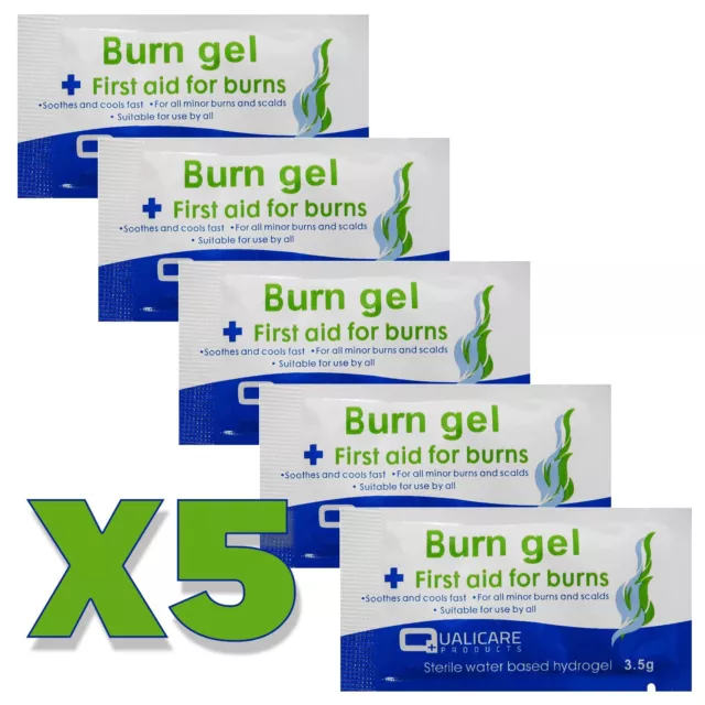 5 x First Aid Burn Gel Sachets -  Sterile Cool Pain Relief Scalds Hydrogel 3.5g