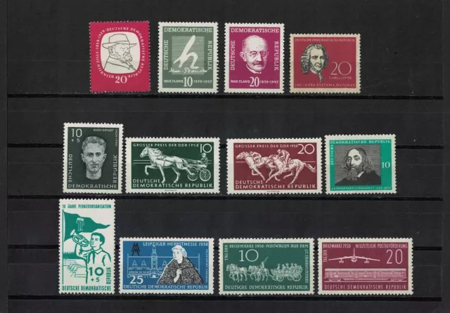 DDR 12 Verschiedene Briefmarken aus dem Jahr 1958 Postfrisch