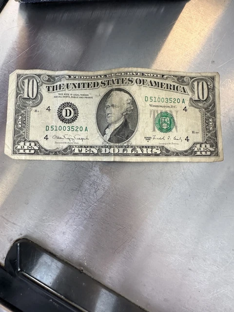 Vintage 1988 Series A $10 Ten Dollar Bill Currency US Washington D.C.