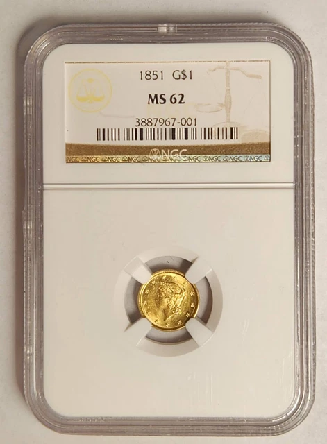 1851 P Gold Dollar Liberty Head NGC MS-62 - LOTS OF LIUSTER