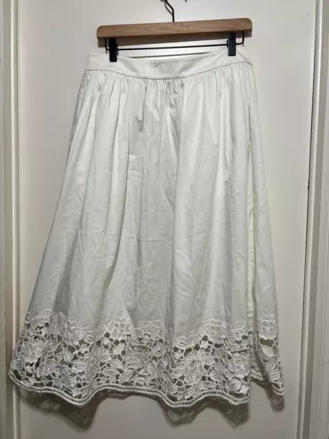 Kate Spade Madison Ave. Collection Midi Embroidered Hem Skirt White Size 10