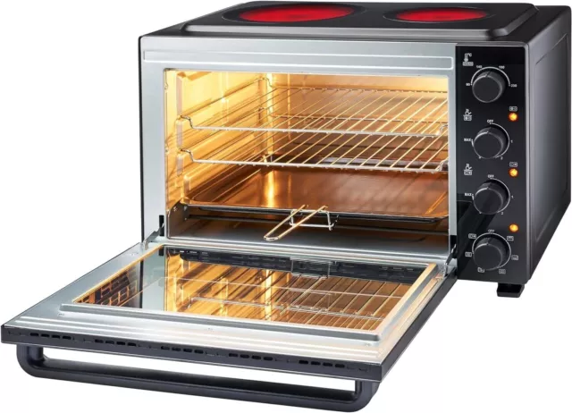 Cooks Professional Mini Oven | 48 Litre with 2 Ceramic Hobs | 1300W Oven