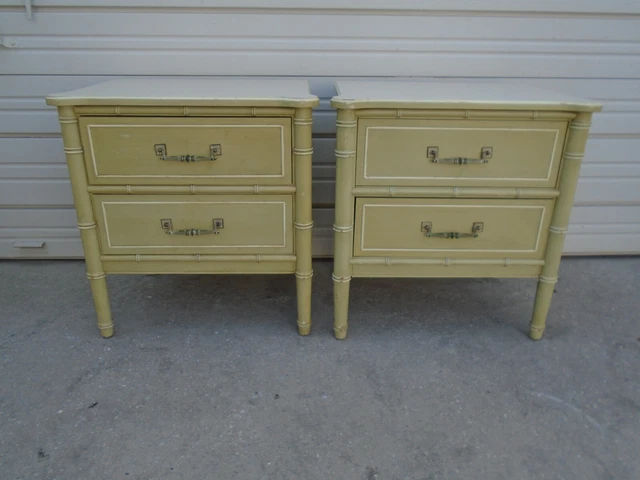 Henry Link Pair Faux Bamboo Nightstands 2 Real Hollywood Regency Bali Hai Boho