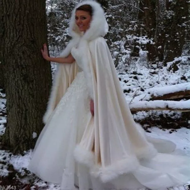 HOT NEW BRIDAL Winter Wedding Cloak Cape Hooded with Fur Trim £47.99 -  PicClick UK