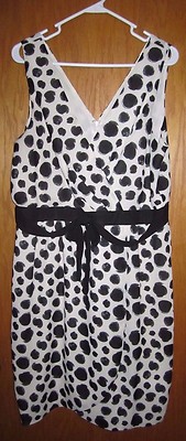 New York & Company Ladies Black/Cream Faux Wrap Polka Dot Dress Sz XL EUC