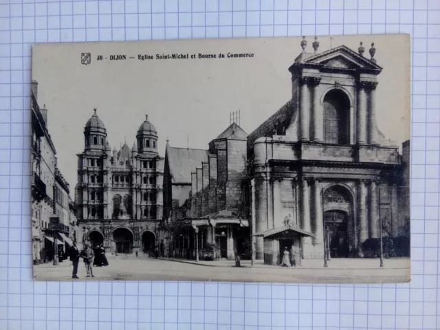 Cpa 21 Dijon église saint Michel et bourse du commerce animée