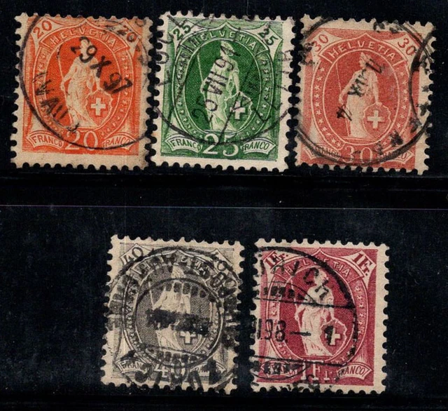 Suisse 1882 Mi. 58-61, 63 Oblitéré 100% mythologie, Helvetia